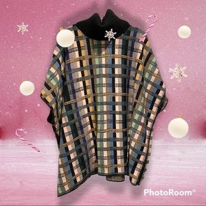 Anthropologie- Plaid Turtleneck Poncho Sweater